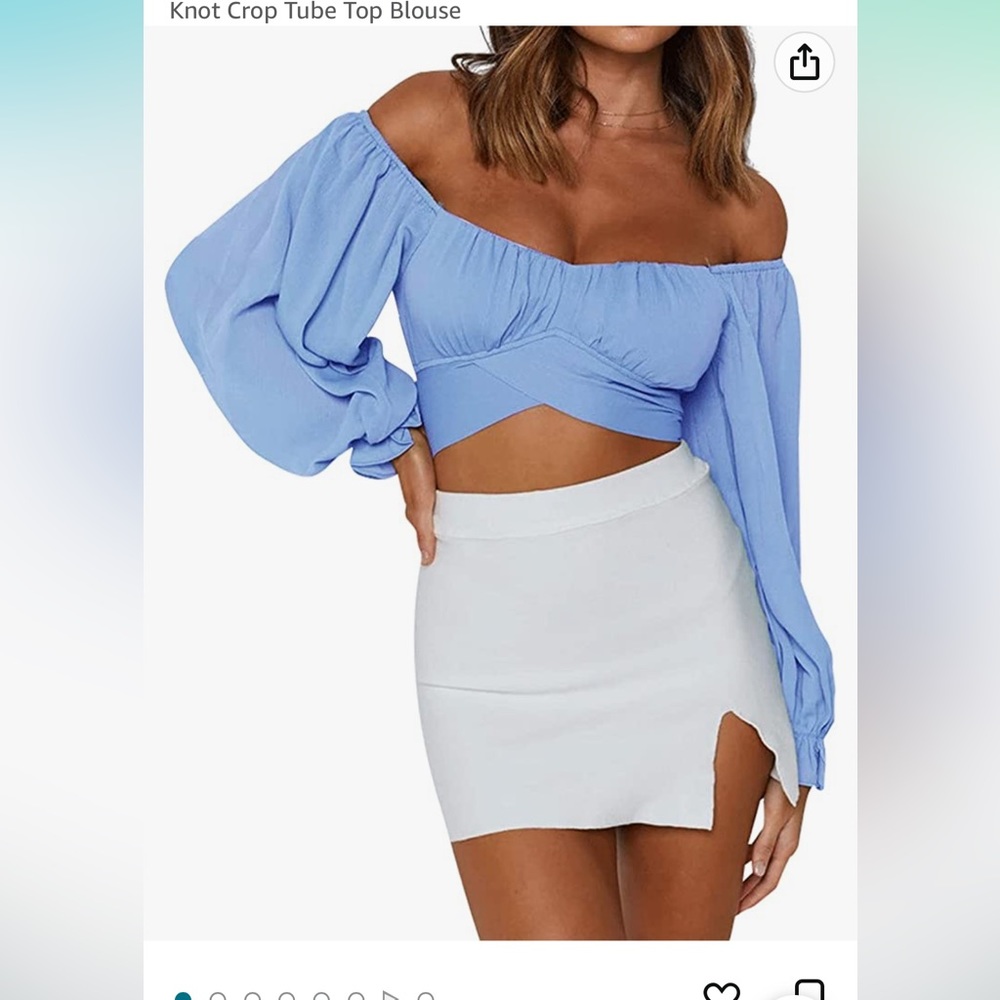 OFF THE SHOULDER LONG SLEEVE SELF TIE KNOT CROP TOP BLOUSE - MEDIUM